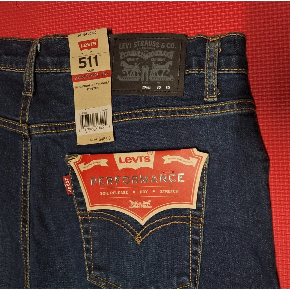 Levi's Performance 511 Slim Denim Dark Blue Jeans Stretch Sz 30x30 20 Reg Men's